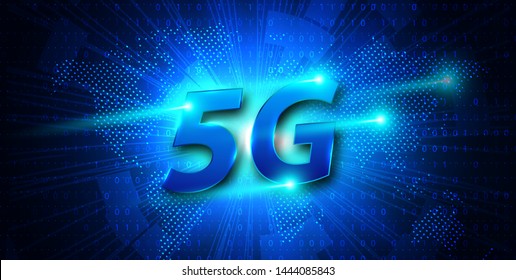 5G new wireless internet wifi connection. Big data binary code flow numbers. Global network high speed innovation connection data rate technology vector illustration.