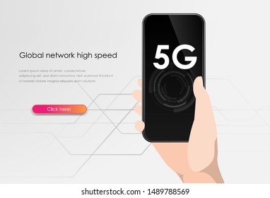 5G new wireless internet wifi connection.  mobile device flat. Global network high speed innovation connection data rate technology vector illustration art.