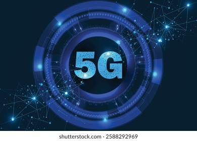 5G new wireless internet Wi-Fi connection. Big data binary code flow numbers. Global network high speed innovation connection data