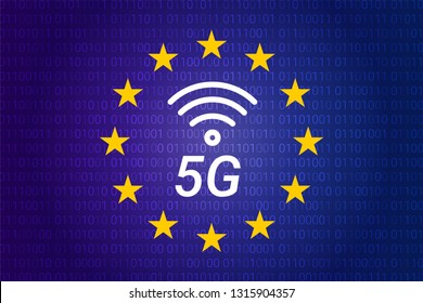 5G next generation wireless internet connection. Flag of the European Union. vector illustration