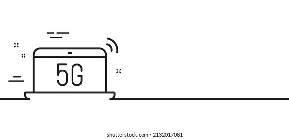 Icono de línea de bloc de notas 5g. Signo de tecnología inalámbrica. Símbolo de Internet wifi móvil. Fondo mínimo de la ilustración de línea. Banner de patrón de icono de línea de bloc de notas 5g. Concepto de plantilla web blanca. Vector
