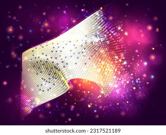 5g, on vector 3d flag on pink purple background with lighting and flares