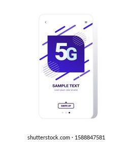 5G online communication network wireless systems connection concept fifth innovative generation of high speed internet smartphone screen online mobile app copy space vector illustration