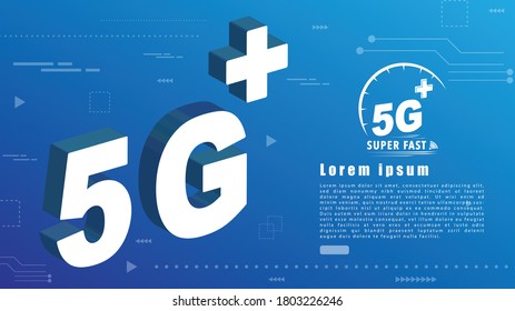 5G Plus 3D  concept vector design on Blue background