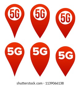 5G Pointer Sign Set Vector. Red Icon. Internet Wi-Fi Connection Standard. Speed Sign. Wireless Internet Network Future Technology. Isolated Illustration 
