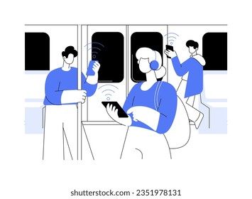 5G public Wi-Fi abstract concept vector illustration. Group of diverse using 5G technology internet in public transport, network connectivity, wireless access to Internet abstract metaphor.