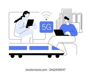 5G public Wi-Fi isolated cartoon vector illustrations. Group of diverse using 5G technology internet in public transport, network connectivity, wireless access to Internet vector cartoon.