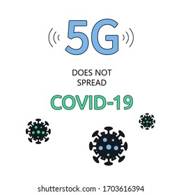 5G Radiation Does Not Spread Or Transmit Corona Virus Covid-19. Myth Theories. Fake News. Conspiracy Theory. Isolated Vector Illustration On White