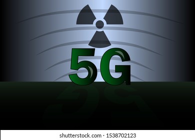 5G radioactive internet network technology vector illustration.  5 G warning concept with radiation sign on background.