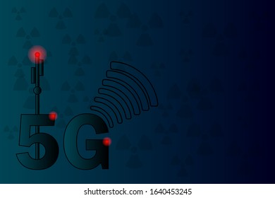 5G radioactive internet network technology vector illustration. 5 G warning concept with radiation sign on background.