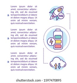 5G requirements concept icon with text. Energy saving. Modern technology. Mobile connection. Article page vector template. Brochure, magazine, booklet design element with linear illustrations