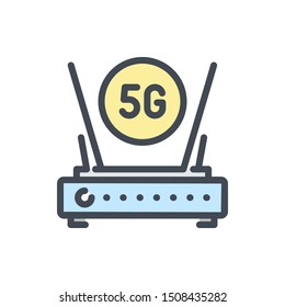 5G router color line icon. 5G network vector outline colorful sign.