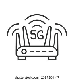 5g router icon line design. 5g, router, icon, mobile, wireless, internet, technology vector illustration. 5g router editable stroke icon.