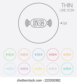 5G sign icon. Mobile telecommunications technology symbol. Thin line circle web icons with outline. Vector