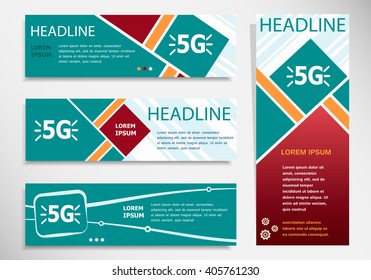 5G sign icon on horizontal and vertical banner. Modern abstract flyer, banner, brochure design template. 