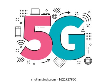 5G sign logo vector illustration. Technology network icons. Illustration wireless 5g internet symbol in flat and line minimalism style.

