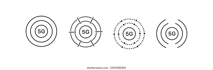 5G signal icons. Linear, 5G signal icons in a circle. Vector icons