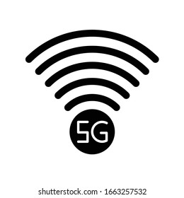 5G signal indicator black glyph icon. Internet connection quality. Mobile cellular network. Wireless technology. Silhouette symbol on white space. Vector isolated illustration