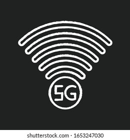 5G signal indicator chalk white icon on black background. Internet connection quality. Mobile cellular network. Wireless technology. Isolated vector chalkboard illustration