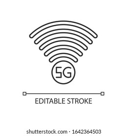 5G signal indicator pixel perfect linear icon. Internet connection quality. Mobile network. Thin line customizable illustration. Contour symbol. Vector isolated outline drawing. Editable stroke