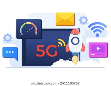 5G signal technology concept flat illustration vector template, High speed internet, Mobile telecommunication system