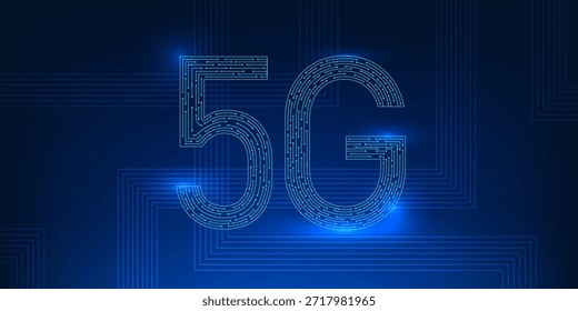 Tecnologia de onda de sinal 5G, Linhas de transmissão de dados de alta velocidade, Conectividade de rede wireless, Sistema de comunicação digital 5G, Rede de telecomunicações futurista, Internet rápida, Linha abstrata