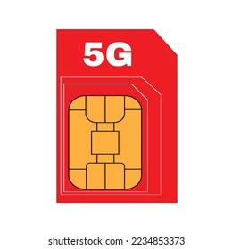 5G sim card illustration vector icon.Red color GSM SIM card icon isolated vector illustration.Airtel,Jio, Vodafone,VI,Idea Reliance 5g launch date in India and supported mobile phone list announced.