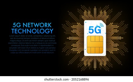 5G Sim Card. Isometric view. Mobile telecommunications technology symbol. Vector illustration.