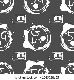 5g sim card. Mobile technologies. Seamless pattern. Grunge style