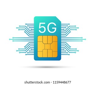 5G Sim Card. Mobile telecommunications technology symbol. Vector stock illustration.