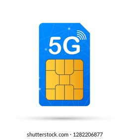 5G Sim Card. Mobile telecommunications technology symbol. Vector stock illustration.