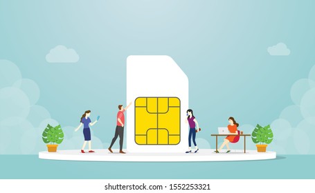 5g sim card networks technology internet phone with modern flat style and people use smartphone - vector