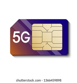 5G Sim Card. 5G technology. Isolated on white background. Mobile telecommunications technology with microelectronics. Vector illustration
