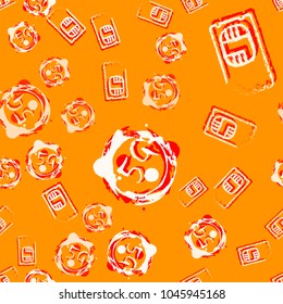 5g sim. The standard of communication in Mobile technologies. Seamless pattern with sim cards and splashes of bright paint. Grunge style