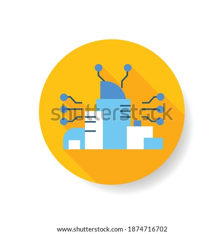 5g smart city flat icon. Modern digital ai houses technology. Internet of things, telecommunication and fifth generation web sign concept. Simple design. Color vector illustration with shadow 