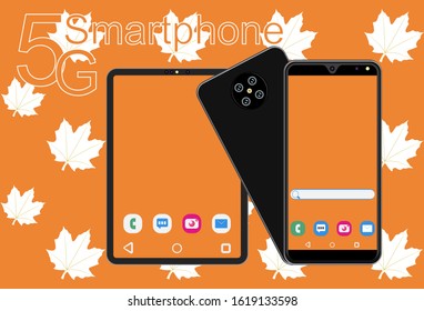 5G Smartphone Background Template. Flat Design of Hi-tech Smartphone and Tablet. 