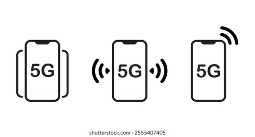 5G smartphone icon set. 5g network, signals, bandwidth and connectivity isolated on white background