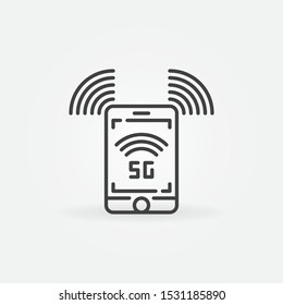 5G Smartphone vector concept icon or symbol in thin line style