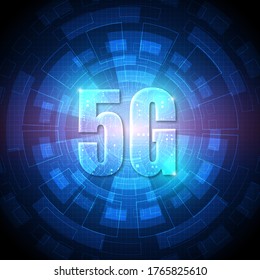 Hintergrund der 5G-Geschwindigkeits-Technologie mit High-Tech-Systemen zur digitalen Datenverbindung und elektronischer Computertechnik
