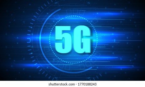 Hintergrund der 5G-Geschwindigkeits-Technologie mit High-Tech-Systemen zur digitalen Datenverbindung und elektronischer Computertechnik