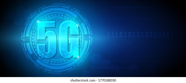 Hintergrund der 5G-Geschwindigkeits-Technologie mit High-Tech-Systemen zur digitalen Datenverbindung und elektronischer Computertechnik