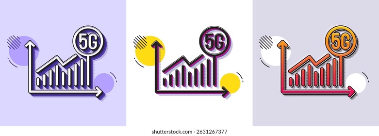5g statistics line icon. Halftone dotted pattern. Gradient icon with grain shadow. Wireless technology sign. Wifi internet graph symbol. Line 5g statistics icon. Various designs. Vector