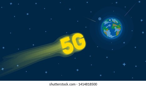 5G symbol fly to earth planet in outer space modern network technology concept