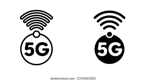 Icono de símbolo 5G. Línea con trazo editable y plano para el Iniciar sesión de comunicación de señal inalámbrica de Web en blanco y negro