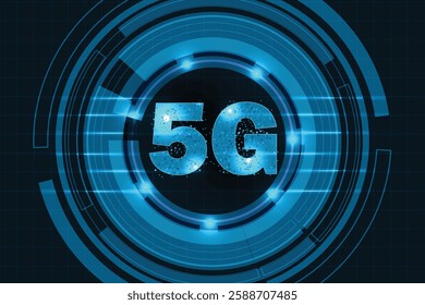 5G symbol new wireless internet Wi-Fi connection. Fifth innovative generation of the global high speed Internet network using modern digital devices