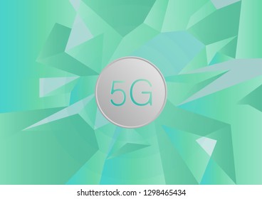 5G symbol in white circle, There are signs spread around and the green background