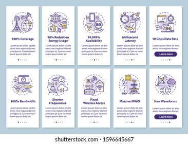 5G technologies onboarding mobile app page screen with linear concepts. Shorter frequencies. Fixed wireless access. Walkthrough steps graphic instructions. UX, UI, GUI vector template, illustrations