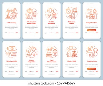 5G technologies onboarding mobile app page screen vector template. Shorter frequencies. Fixed access. Walkthrough website steps with linear illustrations. UX, UI, GUI smartphone interface concept