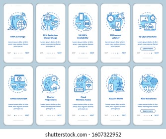 5G technologies onboarding mobile app page screen with linear concepts. Fixed wireless access. Shorter frequencies. Walkthrough steps graphic instructions. UX, UI, GUI vector template, illustrations