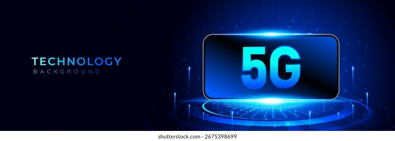5G technology background with smartphone and glowing digital blue light, symbolizing high speed connection future communication. internet, network, innovation,Vector design